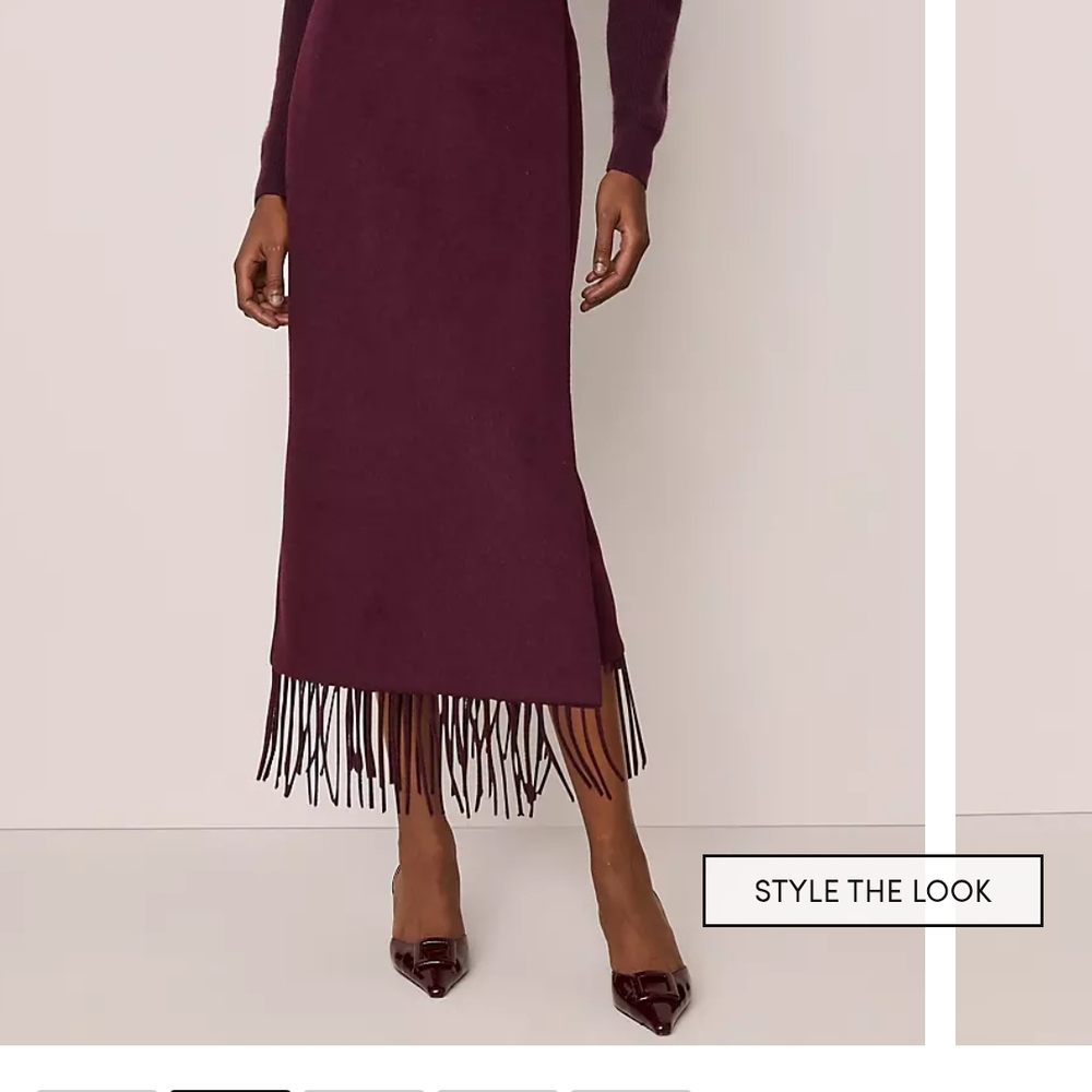 Ann Taylor Fringe-Hem Maxi Skirt in Plum